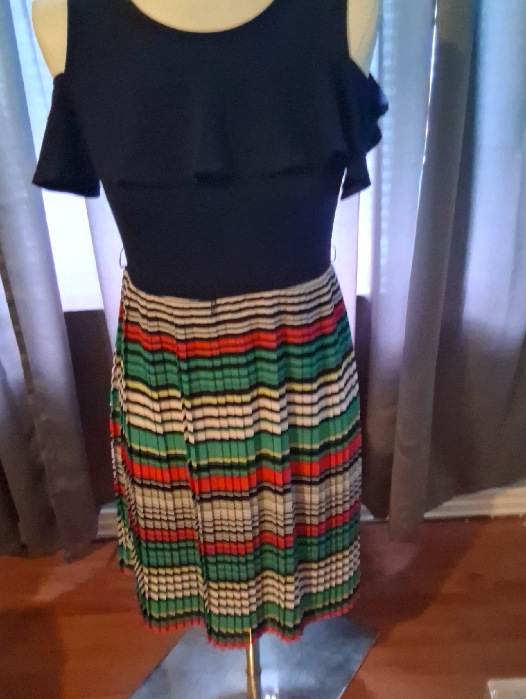 Striped Circle Skirt In Green, Red, Cream